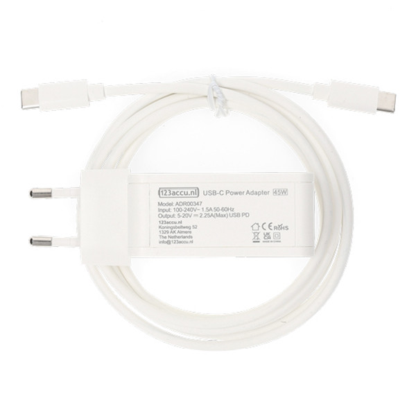 Universele USB-C 45W oplader PD 3.0 (20 V, 2.25 A, 45 W, 123accu huismerk) ADR00347 - 2