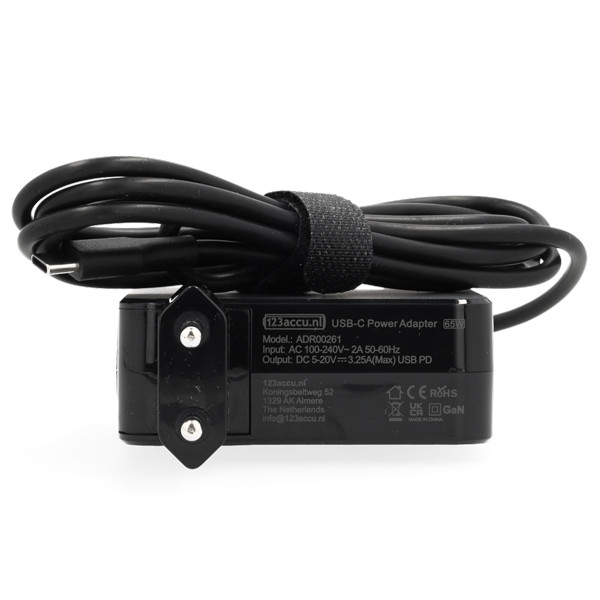 Universele USB-C 65W oplader PD3.0 (20 V, 3.25 A, 65 W, 123accu huismerk) ADR00261 - 2
