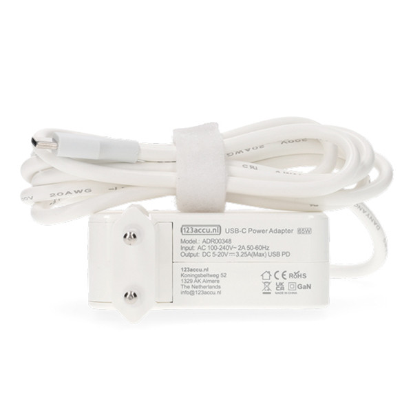 Universele USB-C 65W oplader PD 3.0 (20 V, 3.25 A, 65 W, 123accu huismerk) ADR00348 - 2