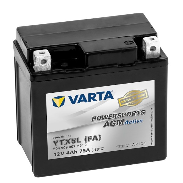 Varta AGM Active 504909007 / YTX5L-BS / 50412 accu (12V, 4Ah, 75A)  AVA00314 - 1