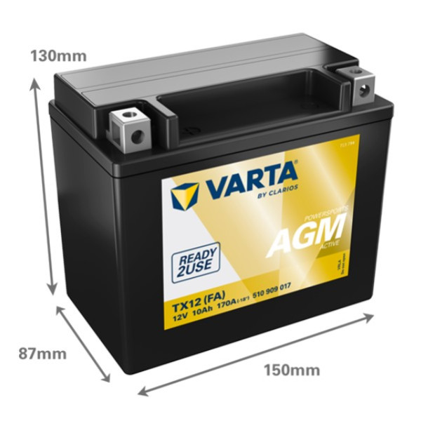 Varta AGM Active 510909017 / YTX12-BS / 51012 accu (12V, 10Ah, 170A) AVA00313 - 2