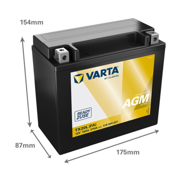 Varta AGM Active TX20L (FA) / 518 909 027 accu (12V, 18Ah, 270A) AVA00315 - 2
