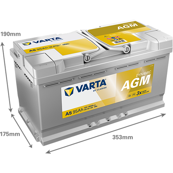 Varta Dynamic AGM A5 / 595 901 085 start-stop accu (12V, 95Ah, 850A)  AVA00190 - 2