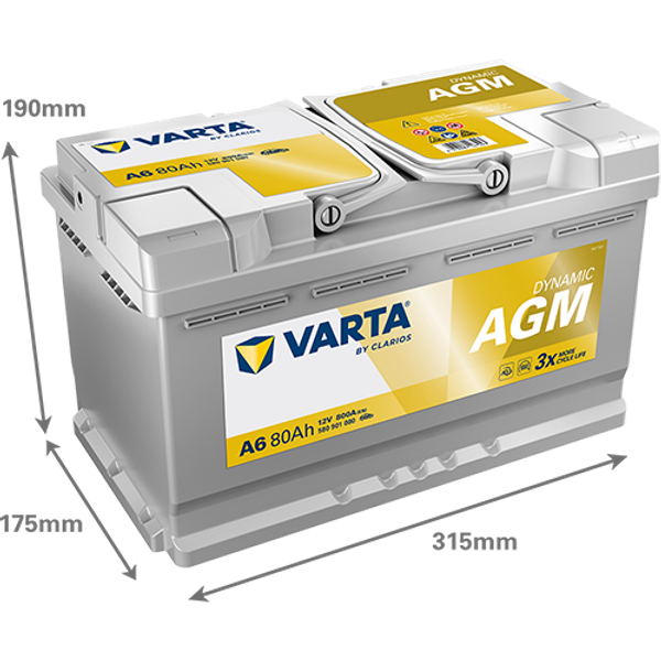 Varta Dynamic AGM A6 / 580 901 080 start-stop accu (12V, 80Ah, 800A)  AVA00196 - 2