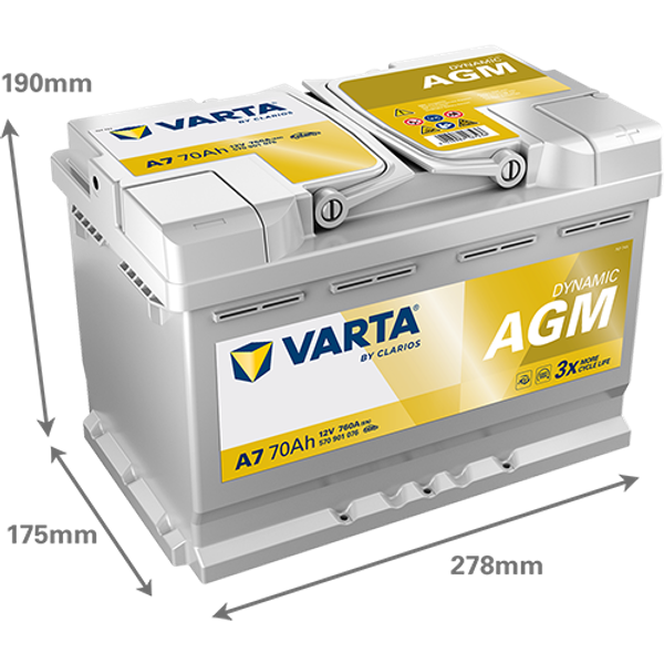 Varta Dynamic AGM A7 / 570 901 076 start-stop accu (12V, 70Ah, 760A)  AVA00193 - 2