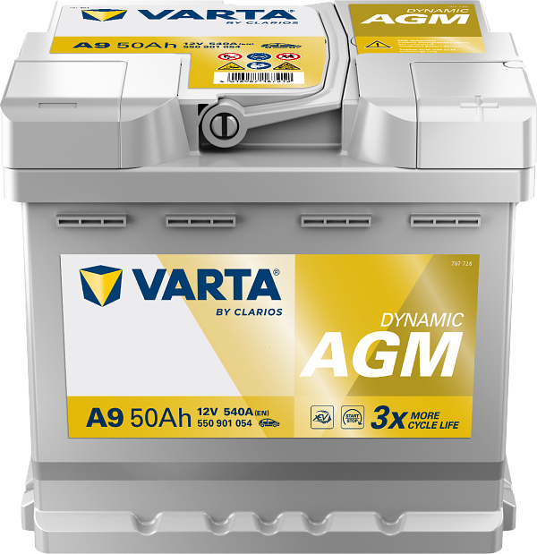 Varta Dynamic AGM A9 / 550 901 054 start-stop accu (12V, 50Ah, 540A) AVA00704 - 1