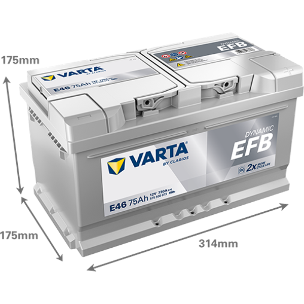 Varta Dynamic EFB E46 / 575 500 073 start-stop accu (12V, 75Ah, 730A)  AVA00191 - 2
