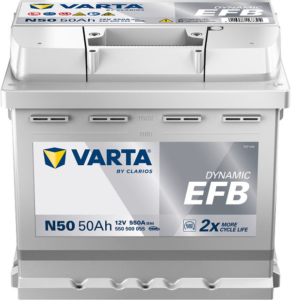 Varta Dynamic EFB N50 / 550 500 055 start-stop accu (12V, 50Ah, 550A) AVA00708 - 1