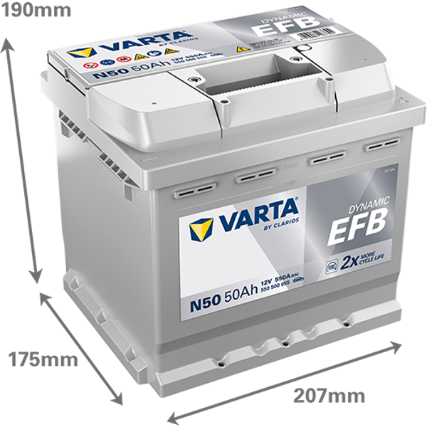 Varta Dynamic EFB N50 / 550 500 055 start-stop accu (12V, 50Ah, 550A) AVA00708 - 2