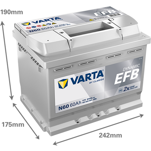 Varta Dynamic EFB N60 / 560 500 064 start-stop accu (12V, 60Ah, 640A)  AVA00201 - 2