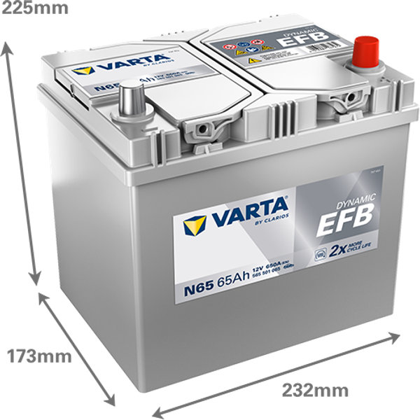 Varta Dynamic EFB N65 / 565 501 065 start-stop accu (12V, 65Ah, 650A) AVA00705 - 2