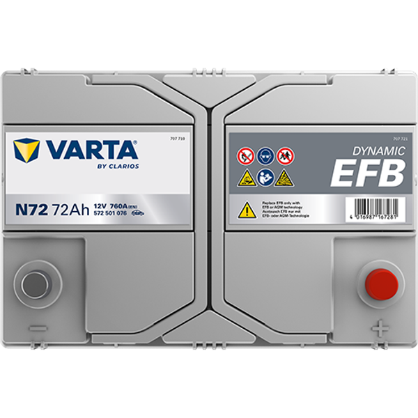 Varta Dynamic EFB N72 / 572 501 076 start-stop accu (12V, 72Ah, 760A) AVA00706 - 4