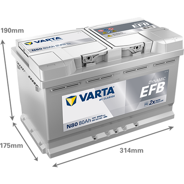 Varta Dynamic EFB N80 / 580 500 080 start-stop accu (12V, 80Ah, 800A)  AVA00200 - 2