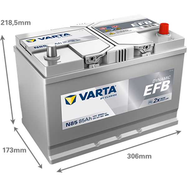 Varta Dynamic EFB N85 / 585 501 080 start-stop accu (12V, 85Ah, 800A) AVA00707 - 2
