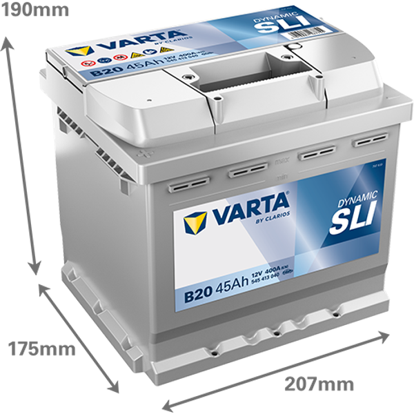 Varta Dynamic SLI B20 / 545 413 040 accu (12V, 45Ah, 400A) AVA00603 - 2