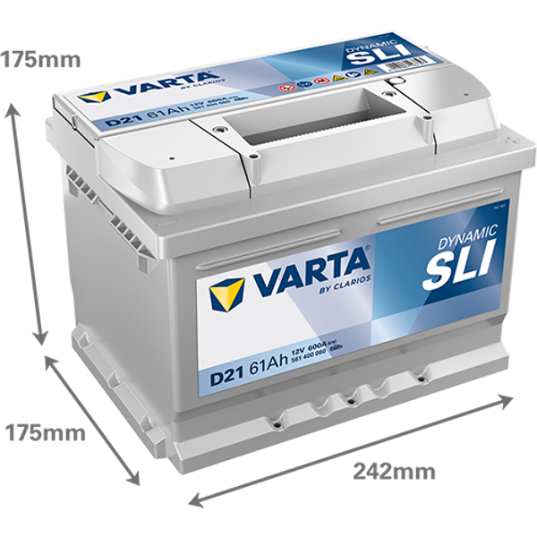 Varta Dynamic SLI D21 / 561 400 060 accu (12V, 61Ah, 600A)  AVA00592 - 2