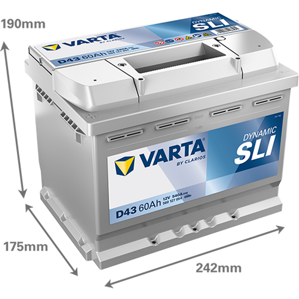 Varta Dynamic SLI D43 / 560 127 054 accu (12V, 60Ah, 540A)  AVA00272 - 2