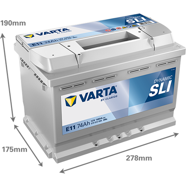 Varta Dynamic SLI E11 / 574 012 068 accu (12V, 74Ah, 680A)  AVA00268 - 2