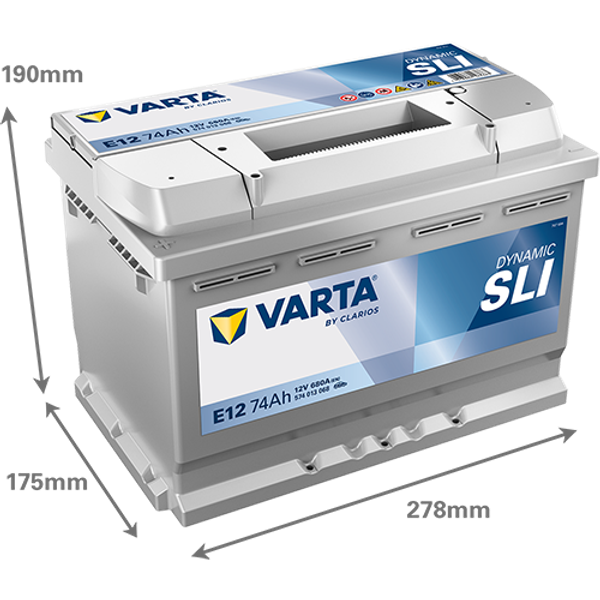 Varta Dynamic SLI E12 / 574 0130 68 accu (12V, 74Ah, 680A) AVA00697 - 2