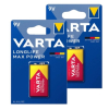 Varta Longlife Max Power 9V / 6LR61 / E-Block Alkaline Batterij 2 stuks
