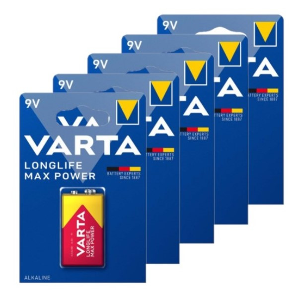 Varta Longlife Max Power 9V / 6LR61 / E-Block Alkaline Batterij 5 stuks  AVA00474 - 1