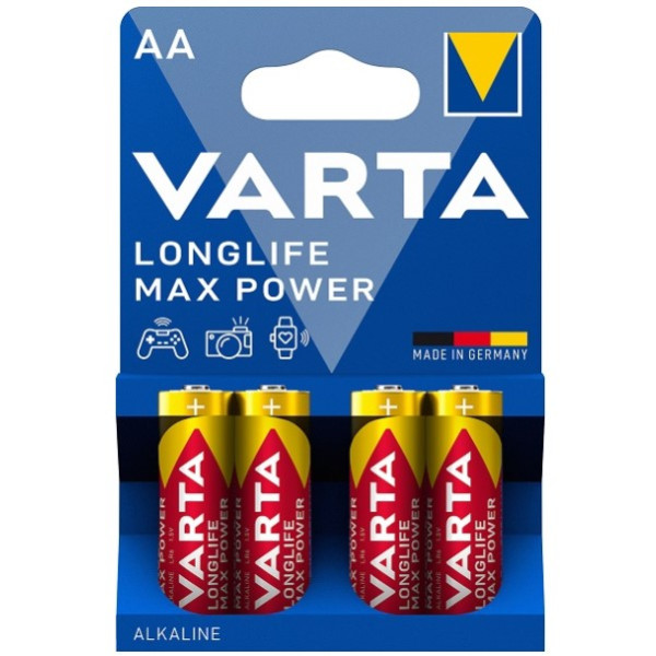 Varta Longlife Max Power AA / MN1500 / LR06 Alkaline Batterij (4 stuks, 2900 mAh)  AVA00165 - 1