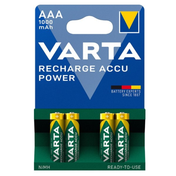 Varta Oplaadbare AAA / HR03 Ni-Mh Batterijen (4 stuks, 1000 mAh) AGP00077 - 1