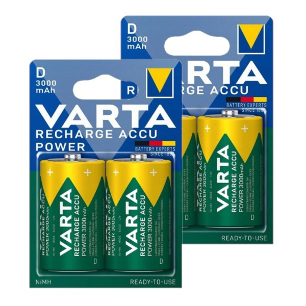 Varta Oplaadbare D / HR20 Ni-Mh Batterijen (4 stuks, 3000 mAh)  AVA00355 - 1