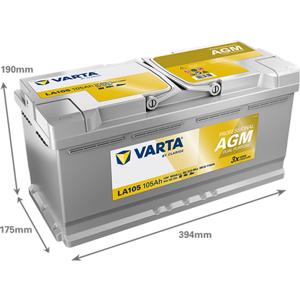 Varta Professional AGM Dual Purpose LA105 / 840 105 095 accu (12V, 105Ah, 950A)  AVA00247 - 2