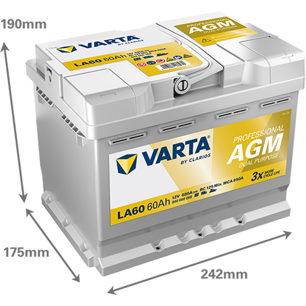 Varta Professional AGM Dual Purpose LA60 / 840 060 068 accu (12V, 60Ah, 680A)  AVA00250 - 2