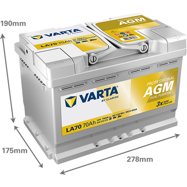 Varta Professional AGM Dual Purpose LA70 / 840 070 076 accu (12V, 70Ah. 760A)  AVA00248 - 2