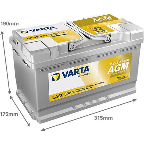 Varta Professional AGM Dual Purpose LA80 / 840 080 080 accu (12V, 80Ah, 800A)  AVA00251 - 2