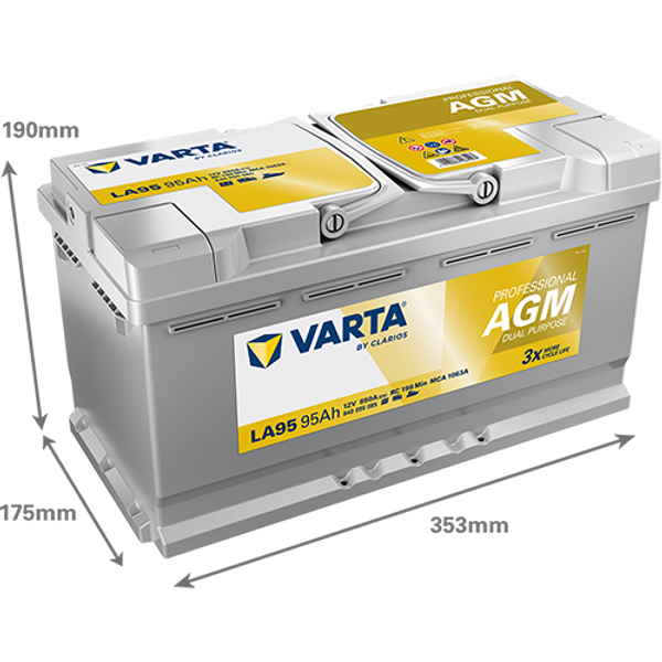 Varta Professional AGM Dual Purpose LA95 / 840 095 085 accu (12V, 95Ah, 850A)  AVA00249 - 2
