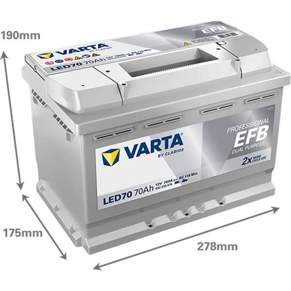Varta Professional EFB Dual Purpose LED70 / 930 070 076 accu (12V, 70Ah, 760A)  AVA00331 - 2