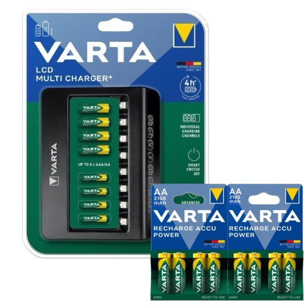 Varta USB-C LCD-Multilader+ inclusief AA oplaadbare Ni-Mh batterijen (8 stuks, 2100 mAh) AVA00681 - 1