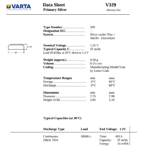 Varta V329 / SR731SW / SR731 zilveroxide knoopcel batterij 1 stuk  AVA00006 - 4