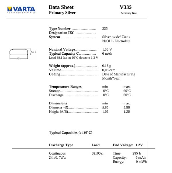 Varta V335 / SR512SW / SR512 zilveroxide knoopcel batterij 1 stuk  AVA00007 - 4