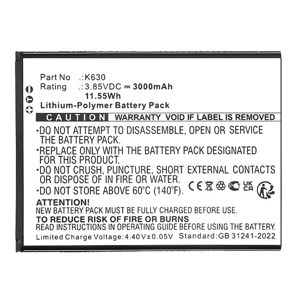 Wiko K630 accu (3.85 V, 3000 mAh, 123accu huismerk) AWI00134 - 1