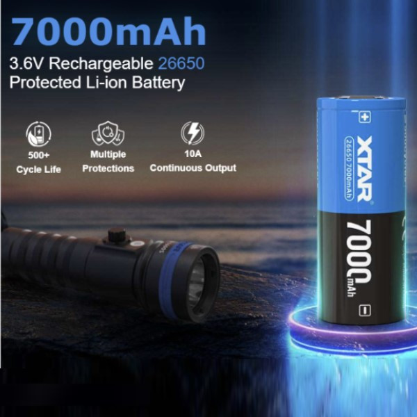 XTAR 26650 oplaadbare lithium batterij (3.6 V, 7000 mAh, 10A) AXT00148 - 2