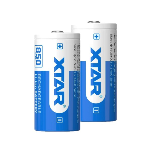 2 stuks XTAR RCR123A / 16340 oplaadbare lithium batterijen (3.6 V, Li-ion, 850 mAh, 2.5A) AXT00081 - 1