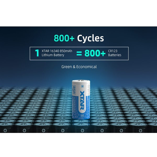 XTAR RCR123A / 16340 oplaadbare lithium batterij (3.6 V, Li-ion, 850 mAh, 2.5A) AXT00080 - 5