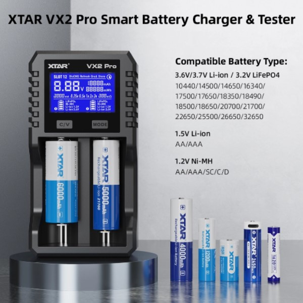 XTAR VX2 Pro 2-slots oplader voor Li-ion / LiFePO4 / Ni-Mh Batterijen AXT00176 - 3
