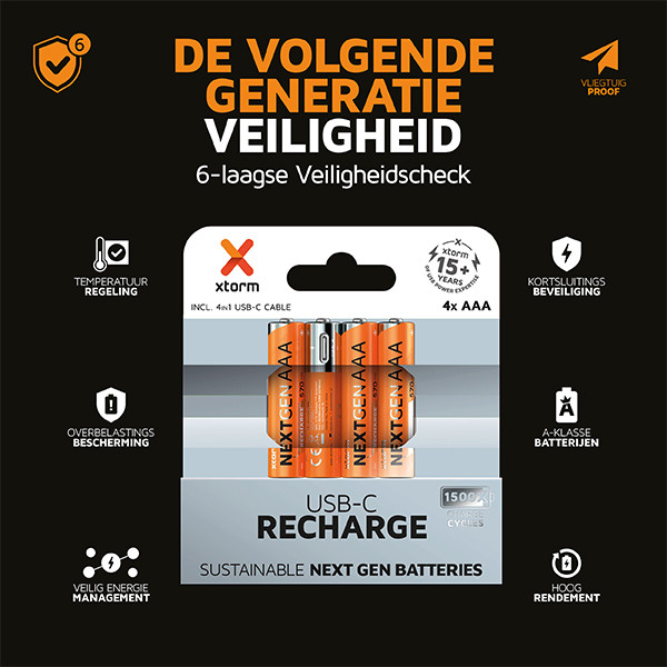 Xtorm NextGen USB-C Oplaadbare AAA 1,5V Li-ion Batterijen (4 stuks, 570 mAh) AXT00126 - 4