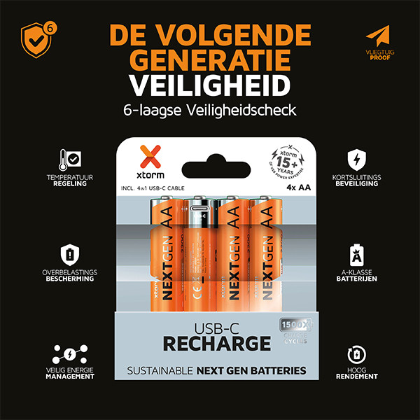 Xtorm NextGen USB-C Oplaadbare AA 1,5V Li-ion Batterijen (4 stuks, 2200 mAh) AXT00125 - 4