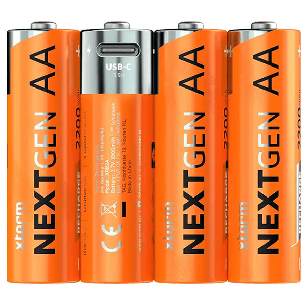 Xtorm NextGen USB-C Oplaadbare AA 1,5V Li-ion Batterijen (4 stuks, 2200 mAh) AXT00125 - 1