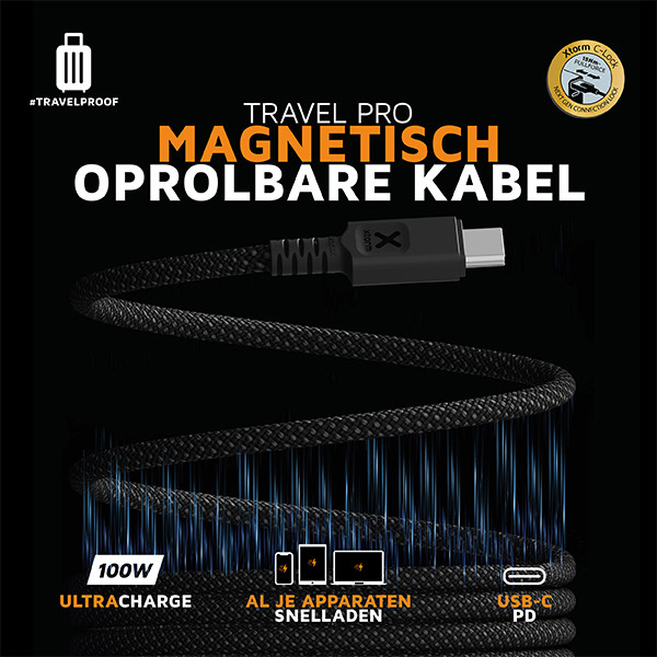 Xtorm TravelPro Magnetic USB-C naar USB-C 1 meter (100W, zwart) AXT00101 - 4
