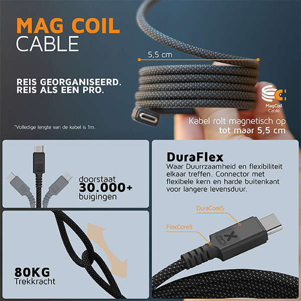 Xtorm TravelPro Magnetic USB-C naar USB-C 1 meter (100W, zwart) AXT00101 - 5