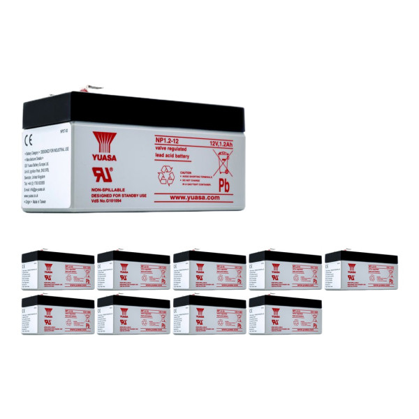 10 Stuks: Yuasa NP1.2-12 VRLA AGM Loodaccu's (12 V 1.2 Ah, F1 terminal) AYU00081 - 1