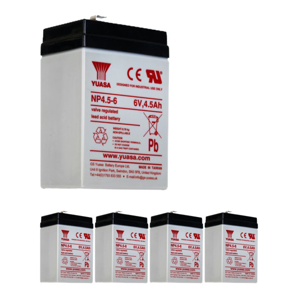 5 Stuks: Yuasa NP4.5-6 VRLA AGM Loodaccu's (6 V 4.5 Ah, F1 terminal) AYU00073 - 1