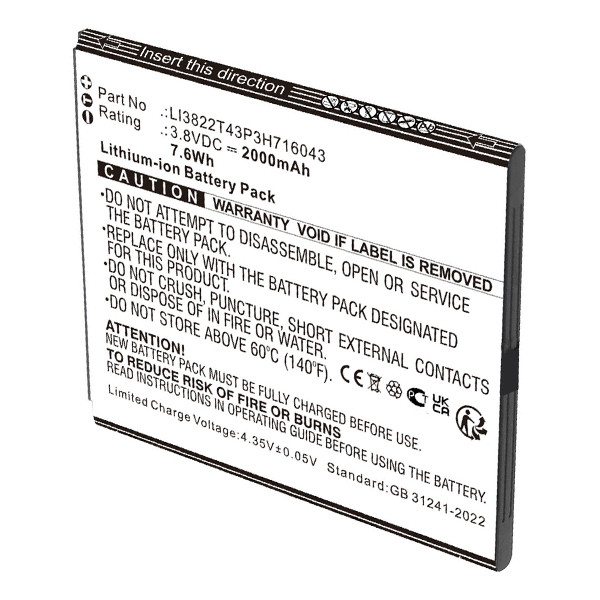 ZTE LI3822T43P3H716043 accu (3.8 V, 2000 mAh, 123accu huismerk) AZT00238 - 1